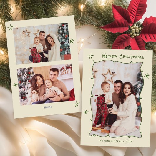 Funky Hand Getrokken Krabbel Retro Kerstmis 3 Foto Feestdagenkaart