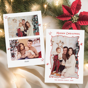 Funky Hand Getrokken Krabbel Retro Kerstmis 3 Foto Feestdagenkaart