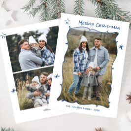 Funky Hand Getrokken Krabbel Retro Kerstmis 3 Foto Feestdagenkaart