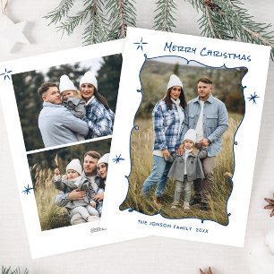 Funky Hand Getrokken Krabbel Retro Kerstmis 3 Foto Feestdagenkaart