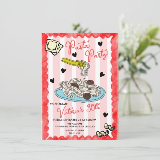 Funky Hand getrokken Pasta Party Verjaardag Kaart (Staand voorkant)