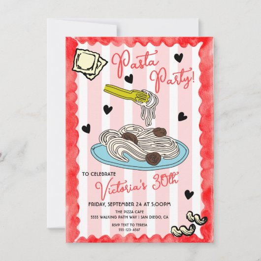 Funky Hand getrokken Pasta Party Verjaardag Kaart (Voorkant)