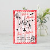 Funky Hand getrokken Pizza Engagement Party Kaart (Staand voorkant)