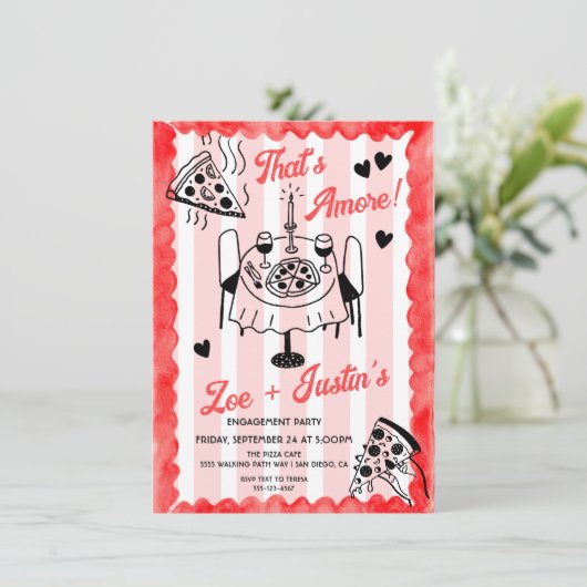 Funky Hand getrokken Pizza Engagement Party Kaart (Staand voorkant)