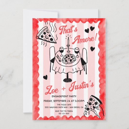 Funky Hand getrokken Pizza Engagement Party Kaart (Voorkant)