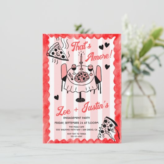 Funky Hand getrokken Pizza Engagement Party Kaart (Staand voorkant)