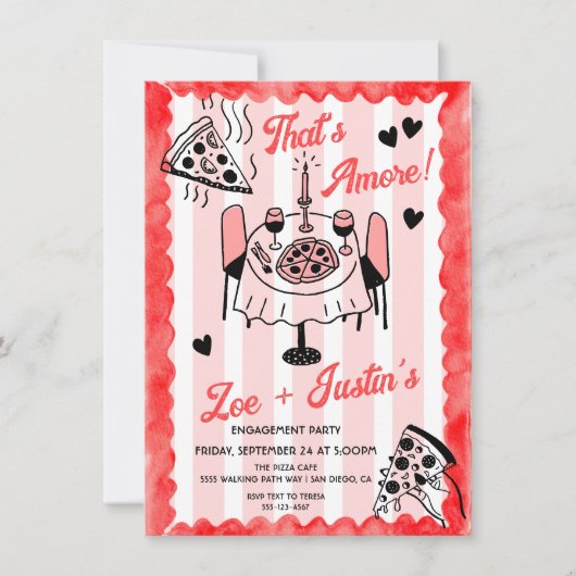 Funky Hand getrokken Pizza Engagement Party Kaart (Voorkant)