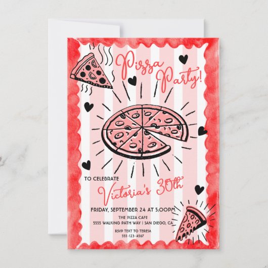 Funky Hand getrokken Pizza Party Verjaardag Kaart (Voorkant)