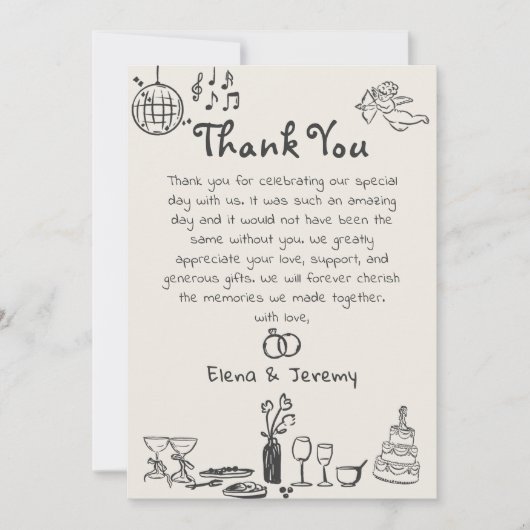 Funky Hand Getrokken Trouwen Dank u kaart (Voorkant)