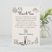 Funky Hand Getrokken Trouwen Dank u kaart (Staand voorkant)