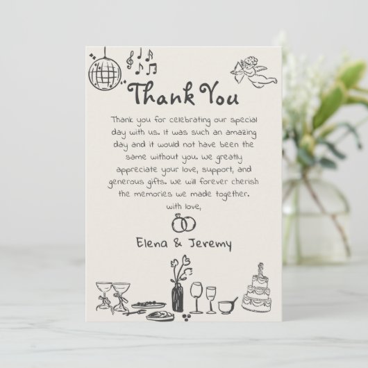 Funky Hand Getrokken Trouwen Dank u kaart (Staand voorkant)