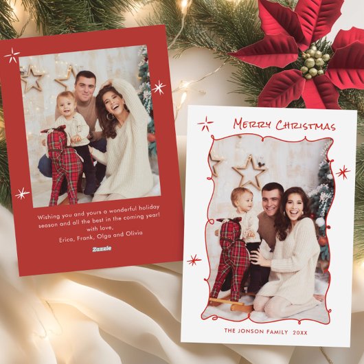 Funky Hand Getrokken Whimsical Retro Christmas 2 F Feestdagenkaart