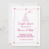 Funky handgeschreven champagne toren paar douche i kaart (Voorkant)