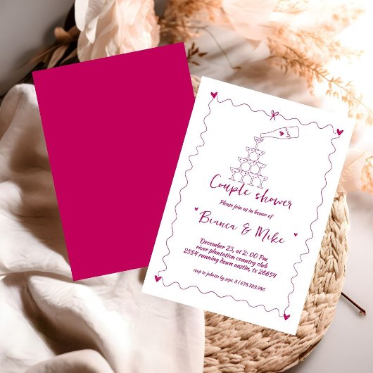 Funky handgeschreven champagne toren paar douche i kaart