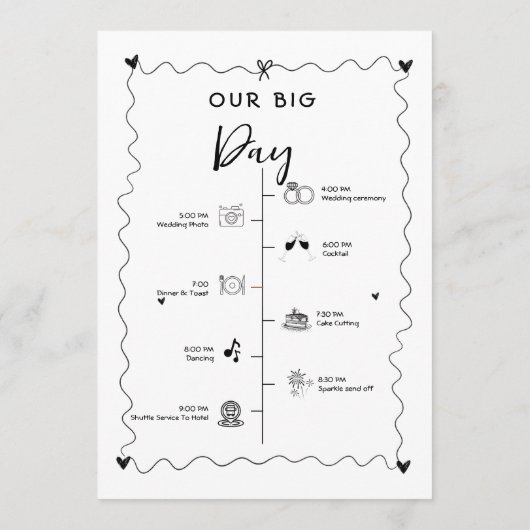 Funky Handgeschreven trouwdag Evenementen Tijdlijn Programmakaart (Achterkant)