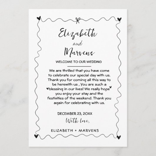 Funky Handgeschreven trouwdag Evenementen Tijdlijn Programmakaart (Voorkant)