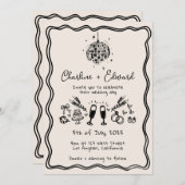 Funky handgeschreven Wavy Border Disco bruiloft Kaart (Voorkant / Achterkant)