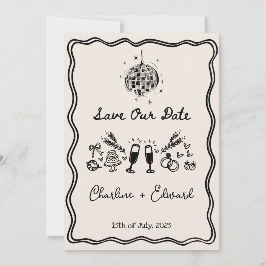 Funky Handgeschreven Wavy Border Disco Sla de datu Kaart (Voorkant)