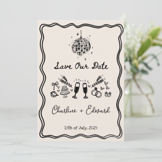 Funky Handgeschreven Wavy Border Disco Sla de datu Kaart (Staand voorkant)