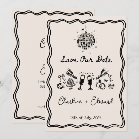 Funky Handgeschreven Wavy Border Disco Sla de datu Kaart (Voorkant / Achterkant)