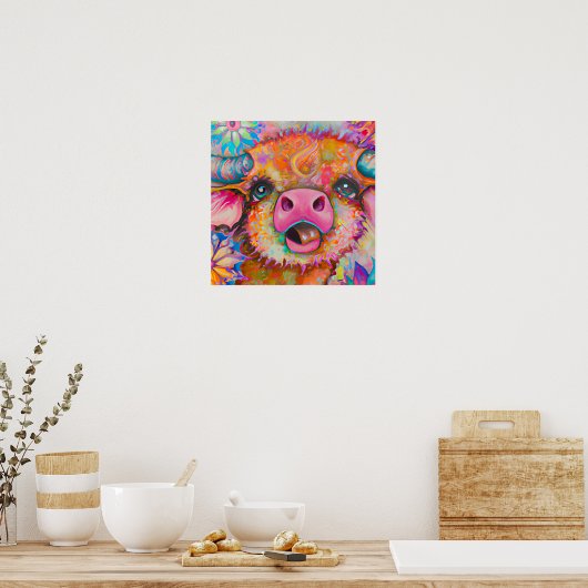 Funky Happy Baby Buffalo Boerderij Dierenkwekerij  Poster (Keuken)