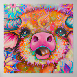 Funky Happy Baby Buffalo Boerderij Dierenkwekerij  Poster