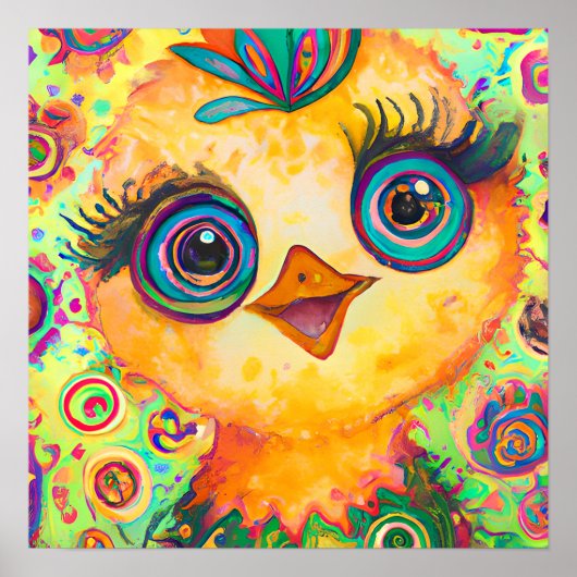 Funky Happy Baby Chicken Boerderij Animal Nursery  Poster (Voorkant)