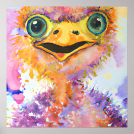 Funky Happy Emu Boerderij Dierenportretkunst Poster