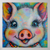 Funky Happy Piglet Boerderij Dierenportretkunst Poster (Voorkant)