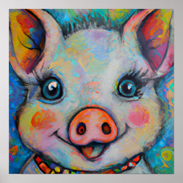 Funky Happy Piglet Boerderij Dierenportretkunst Poster
