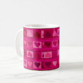 Funky Hearts and Squares Mozaic | fuschia roze Koffiemok (Voorkant links)