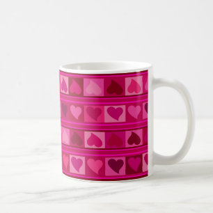 Funky Hearts and Squares Mozaic   fuschia roze Koffiemok
