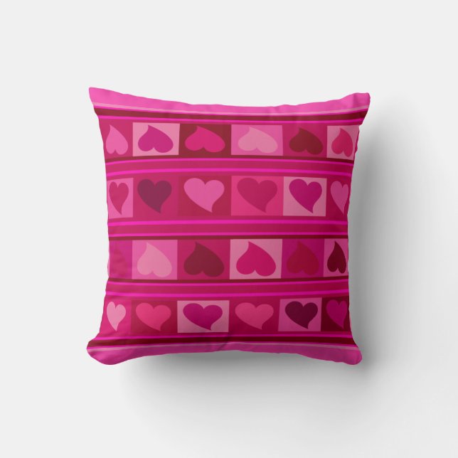 Funky Hearts en Squares | roze fuchsia mauve Kussen (Voorkant)