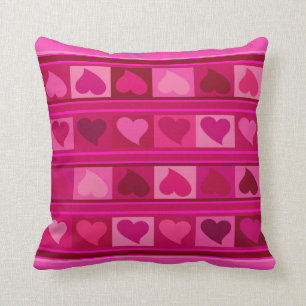 Funky Hearts en Squares roze fuchsia mauve Kussen