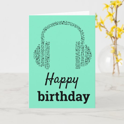Funky hoofdtelefoon DJ muziek Happy Birthday Kaart (Gele Bloem)