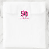 Funky Hot Pink 50 en Fabulous Verjaardag Ronde Sticker (Tas)