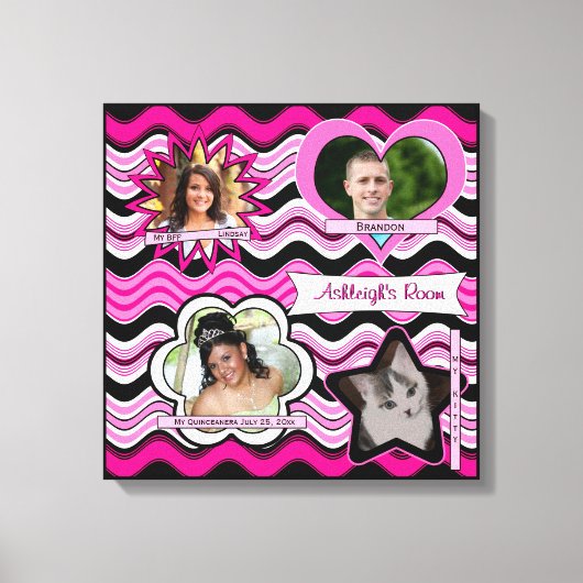Funky Hot Pink, zwart, White Photo Wall Hanging Canvas Afdruk (Voorkant)