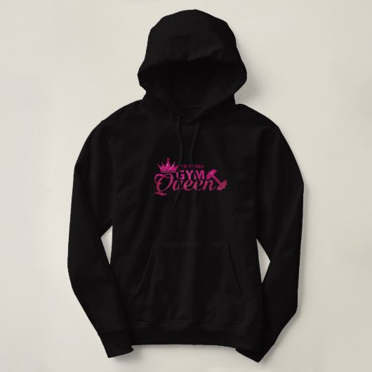 Funky hot roze gepersonaliseerde faux glitter Gym Hoodie (Design voorkant)