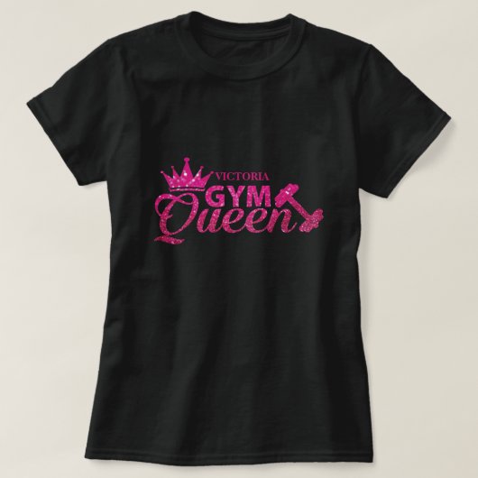 Funky hot roze gepersonaliseerde faux glitter Gym  T-shirt (Design voorkant)