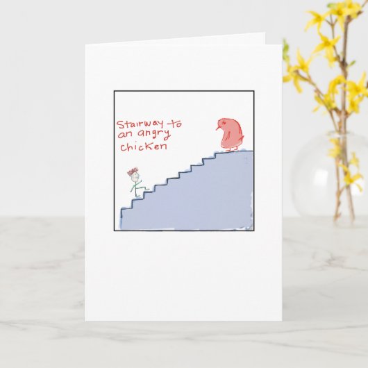 Funky Illustrated Angry Chicken  Kaart (Gele Bloem)