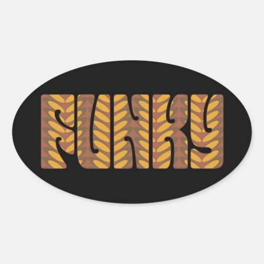Funky (in bruin) ovale sticker (Voorkant)