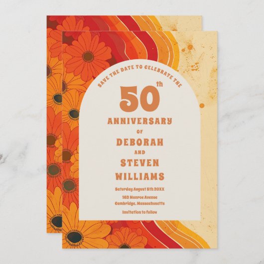 Funky jaren 70 50e bruiloft Jubileum uitnodiging (Voorkant / Achterkant)