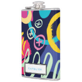 Funky jaren '80 Stijl Kleurrijk Patroon met Monogr Heupfles (Links)