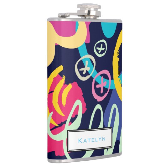 Funky jaren '80 Stijl Kleurrijk Patroon met Monogr Heupfles (Rechts)