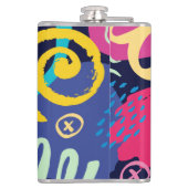 Funky jaren '80 Stijl Kleurrijk Patroon met Monogr Heupfles (Achterkant)