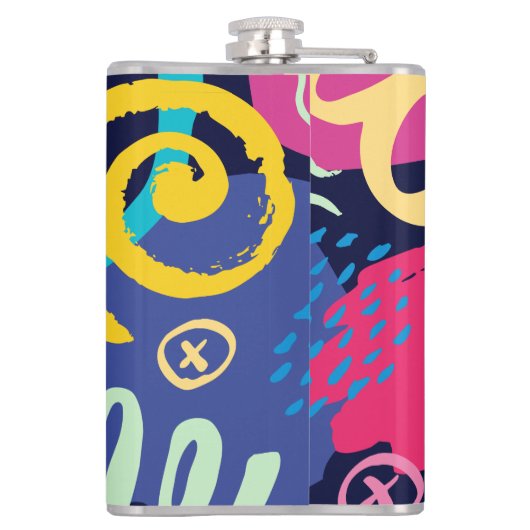 Funky jaren '80 Stijl Kleurrijk Patroon met Monogr Heupfles (Achterkant)