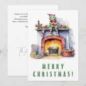 Funky kat op open haard Vrolijk kerstfeest Feestdagenkaart (Voorkant / Achterkant)