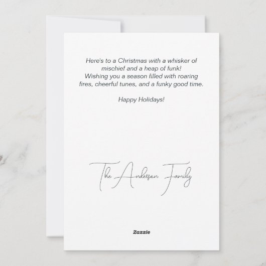 Funky kat op open haard Vrolijk kerstfeest Feestdagenkaart (Achterkant)