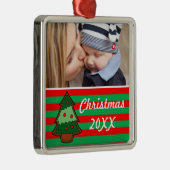 Funky kerstboom en Stripes - Aangepaste foto Metalen Ornament (Rechts)