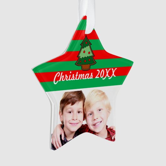 Funky kerstboom en Stripes - Aangepaste foto Ornament (voorkant)
